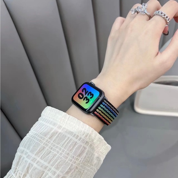 NEW BLACK RAINBOW Strap Loop Band FOR Apple Watch - Picture 6 of 9